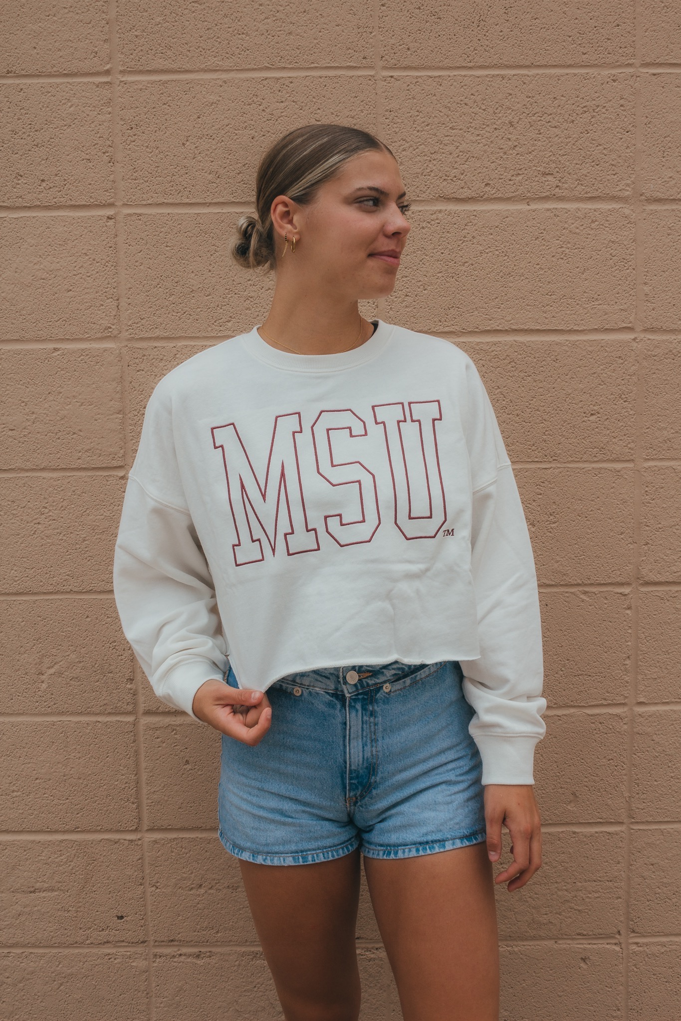 Gameday Social MS State Cropped Raw Edge Sweatshirt