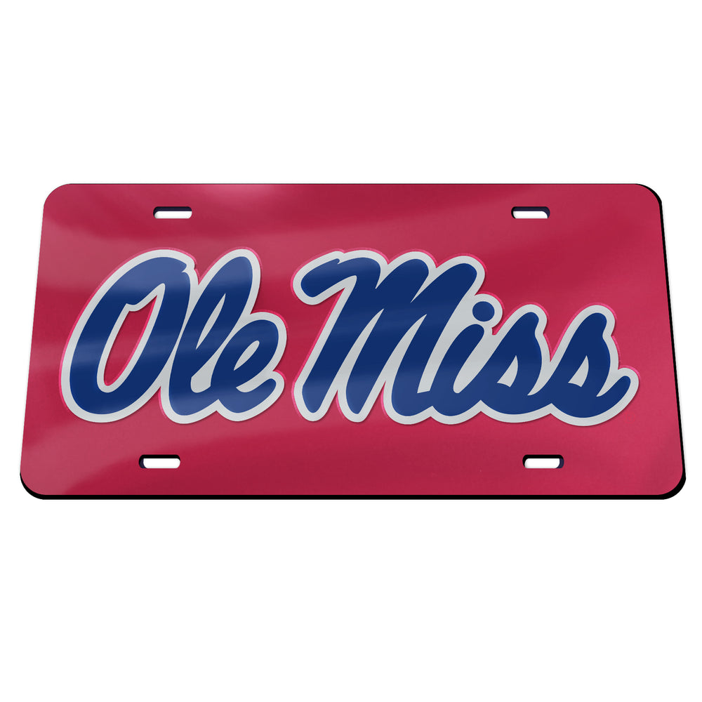 Ole Miss Script Acrylic Mirrored License Plate - Red