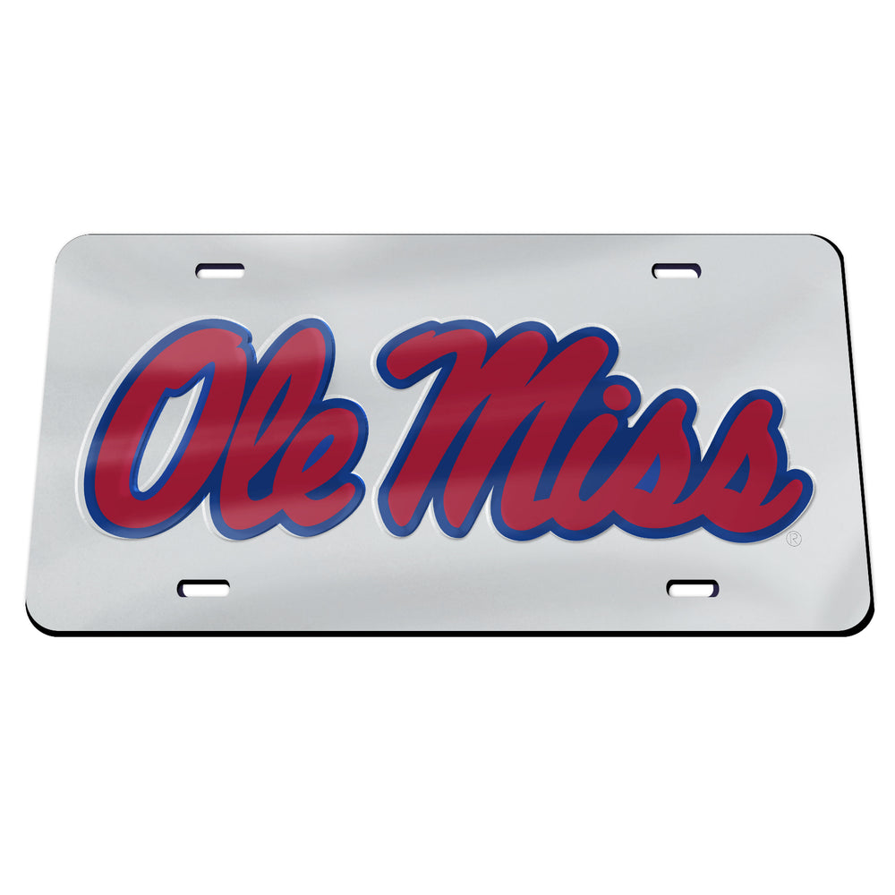 Ole Miss Script Acrylic Mirrored License Plate - Silver