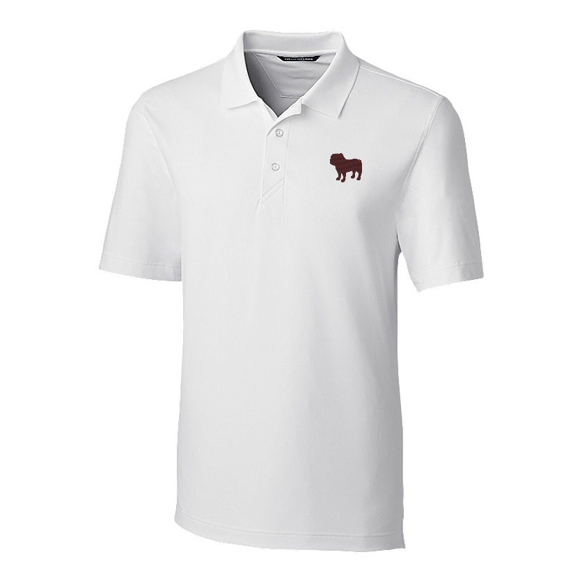 Cutter & Buck Forge Stretch Mens White Polo with Silhouette Bulldog