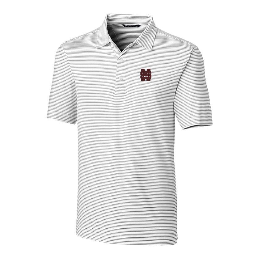 Mississippi State Cutter and Buck Forge Pencil Stripe Polo-Black and White