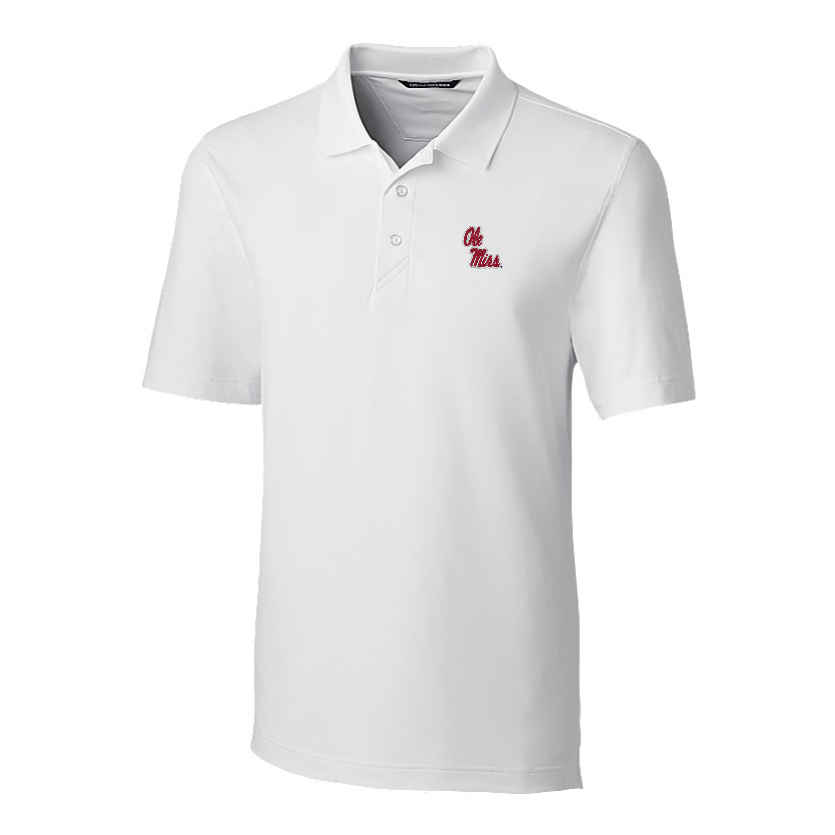 Cutter and Buck Forged Stretch Polo- White with Stack Ole Miss Script