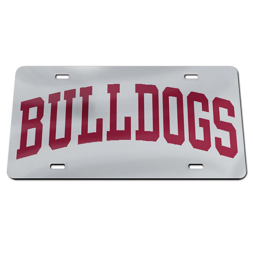 Maroon Mirror BULLDOGS Car Tag- Silver