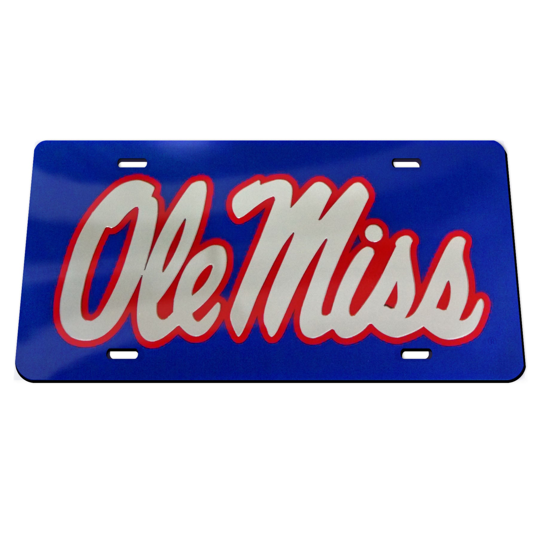 Ole Miss Navy Mirrored Script Car Tag