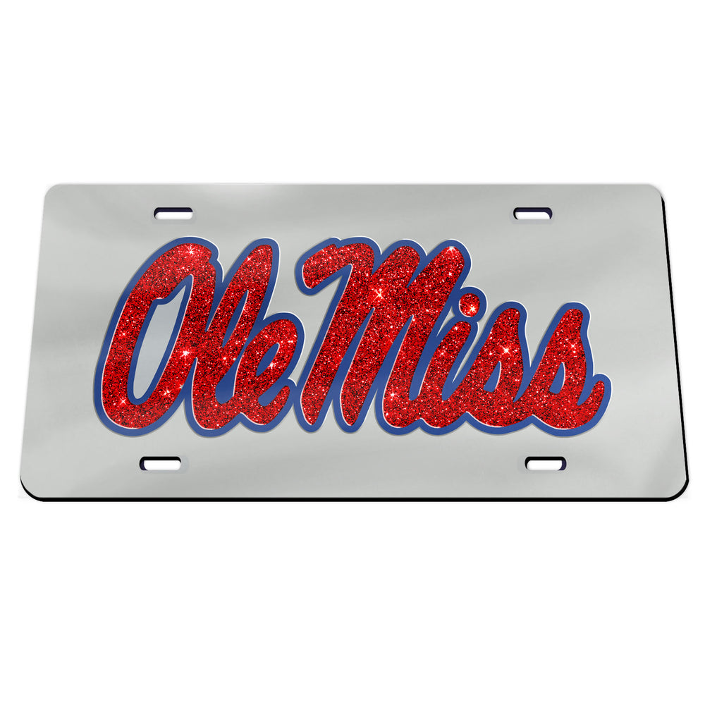 Acrylic Mirror Ole Miss Glitter Script License Plate