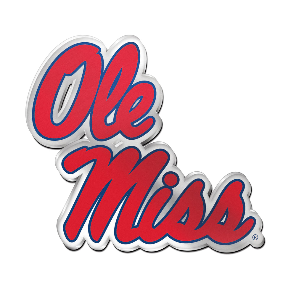 Ole Miss Stack Script Acrylic Auto Emblem with Adhesive Tape Backing for Cars