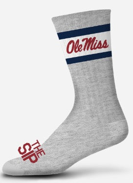 DeadSoxy Gray Retro Ole Miss Script SIP Casual Sock