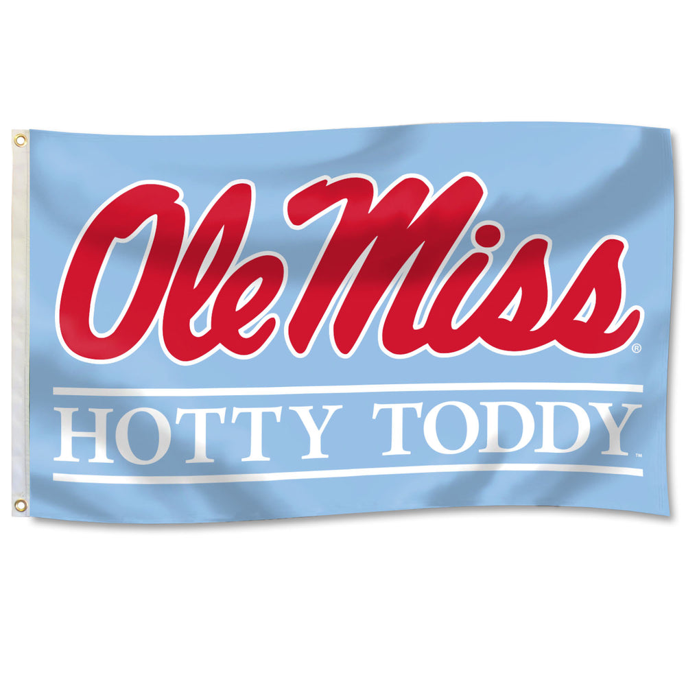 3x5 Dura Wave Ole Miss Flag - Powder Blue with Ole Miss Script/Hotty Toddy