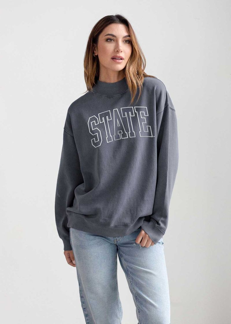 Chicka-d Mississippi State Nantucket Mock Neck Sweatshirt - Smoke