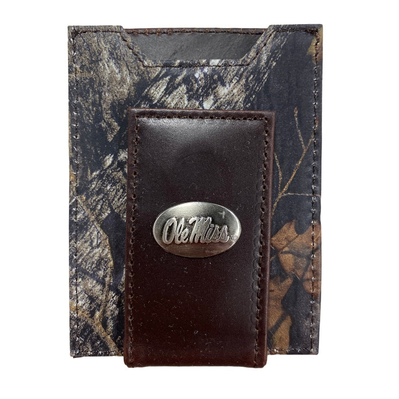 Zep Pro Ole Miss Men's Leather Mossy Oak Front Pocket Magnet Wallet