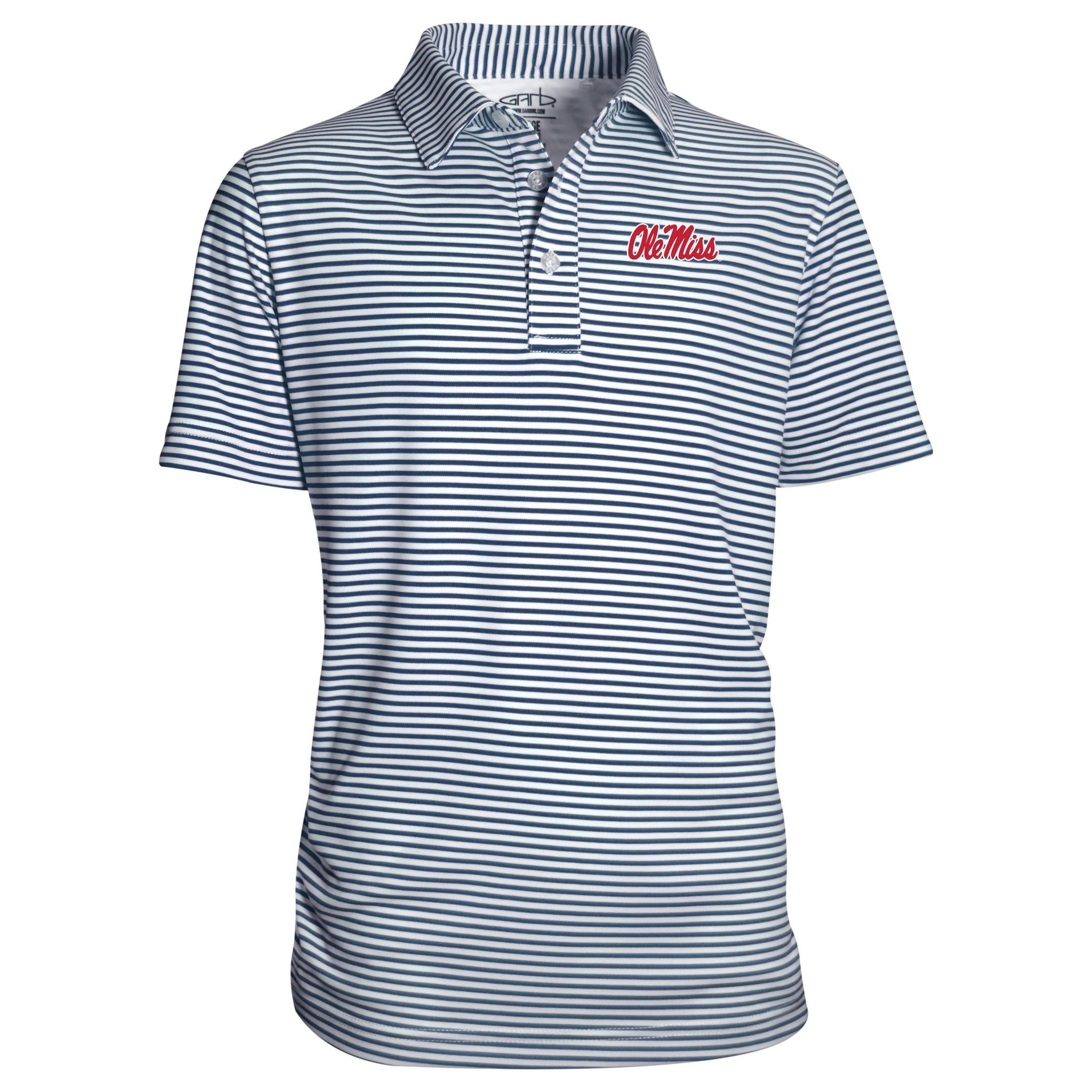 Garb Carson Kids Navy Striped Ole Miss Polo