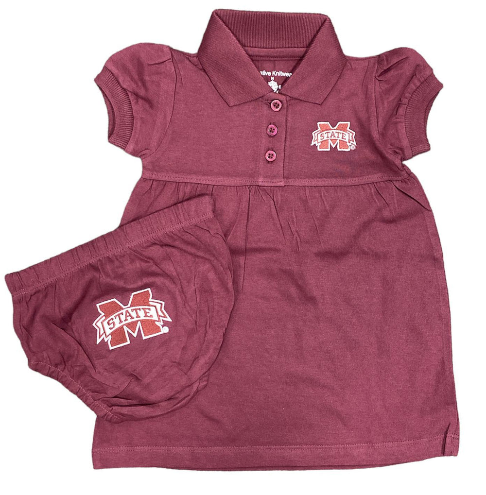 Creative Knitwear Mississippi State Toddler Maroon Dress with Bloomers