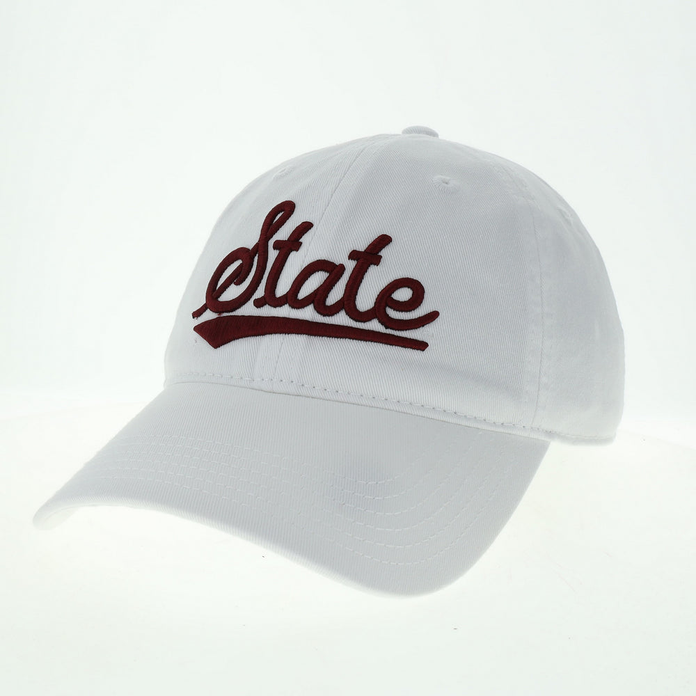 Legacy EZA Relaxed Twill Cap with White State in Script for Mississippi State