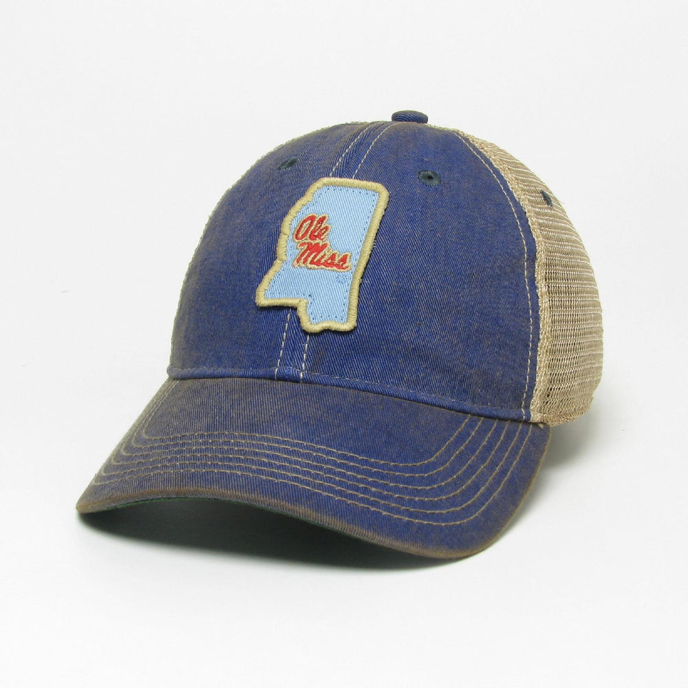 Legacy Old Favorite Trucker Cap- Blue Jean with State of MS Design for Ole Miss Fans
