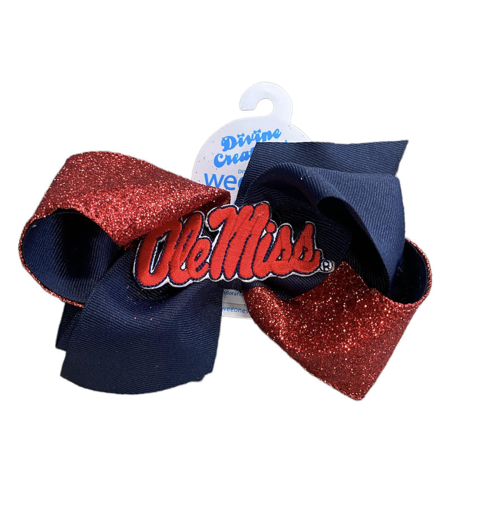 Wee Ones Medium Ole Miss Glitter Patch Kids Bow
