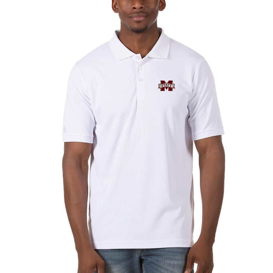 Antigua Legacy Pique Men's White Mississippi State Polo Shirt with Banner