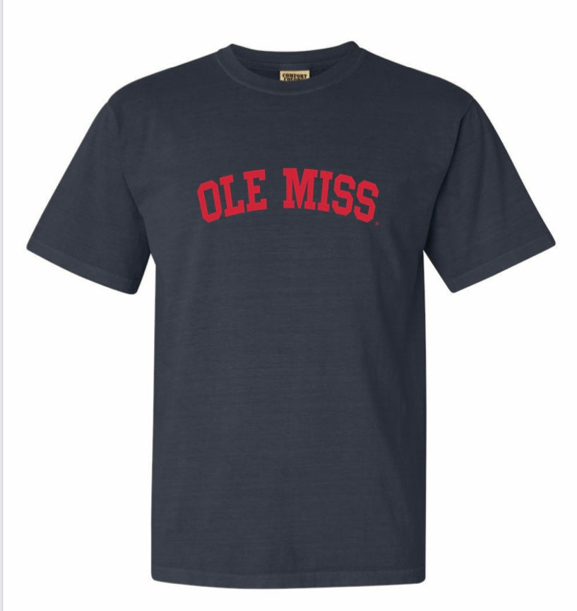 Comfort Color Navy Tee with Red Ole Miss
