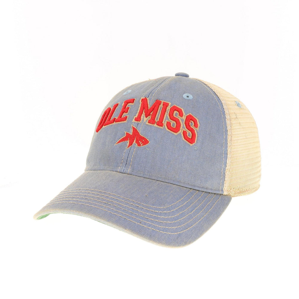 Legacy Athletic Ole Miss Light Blue Trucker Snap Back Hat with Red/White Shark Logo