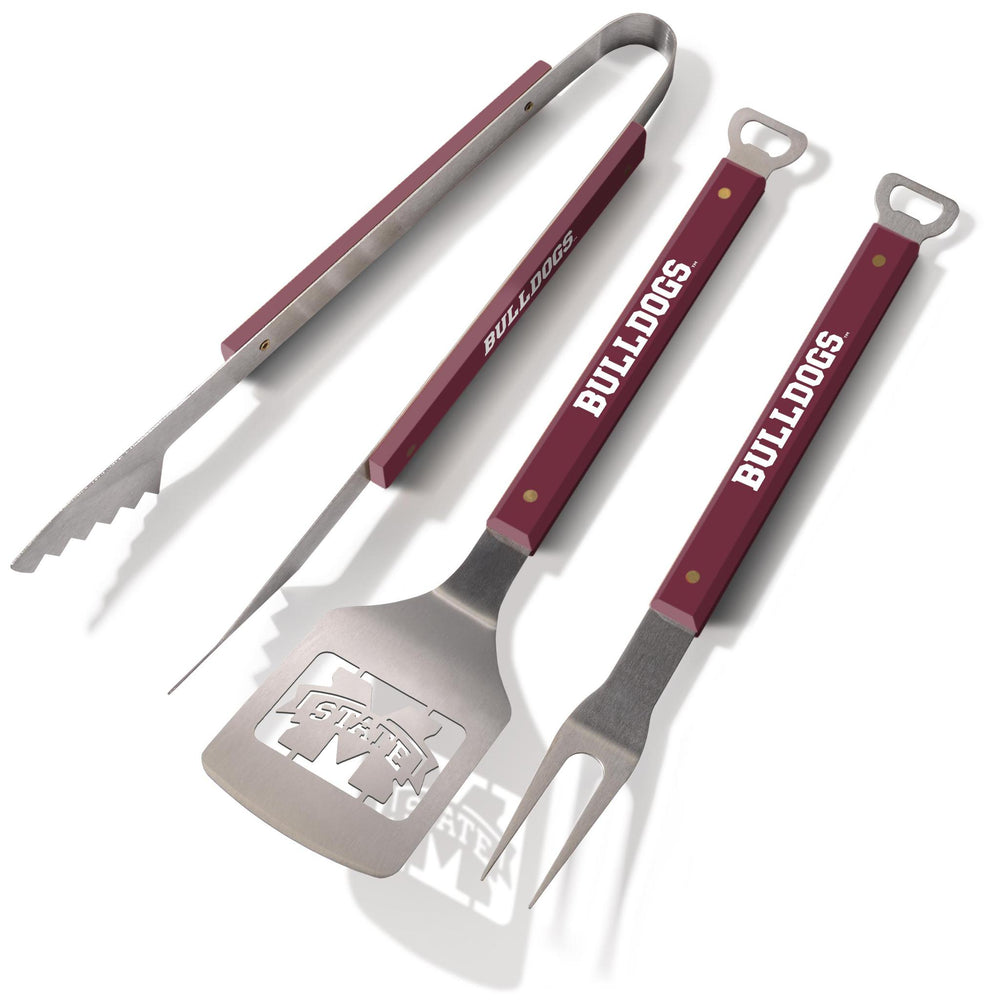 Sportula 3-pc Mississippi State University Grill Set with Maroon Wood Handle