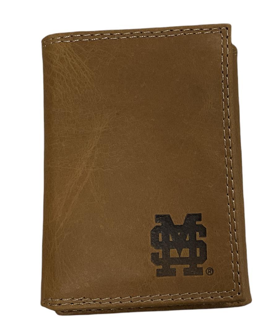 Mississippi State Tan MS Embossed Trifold Wallet