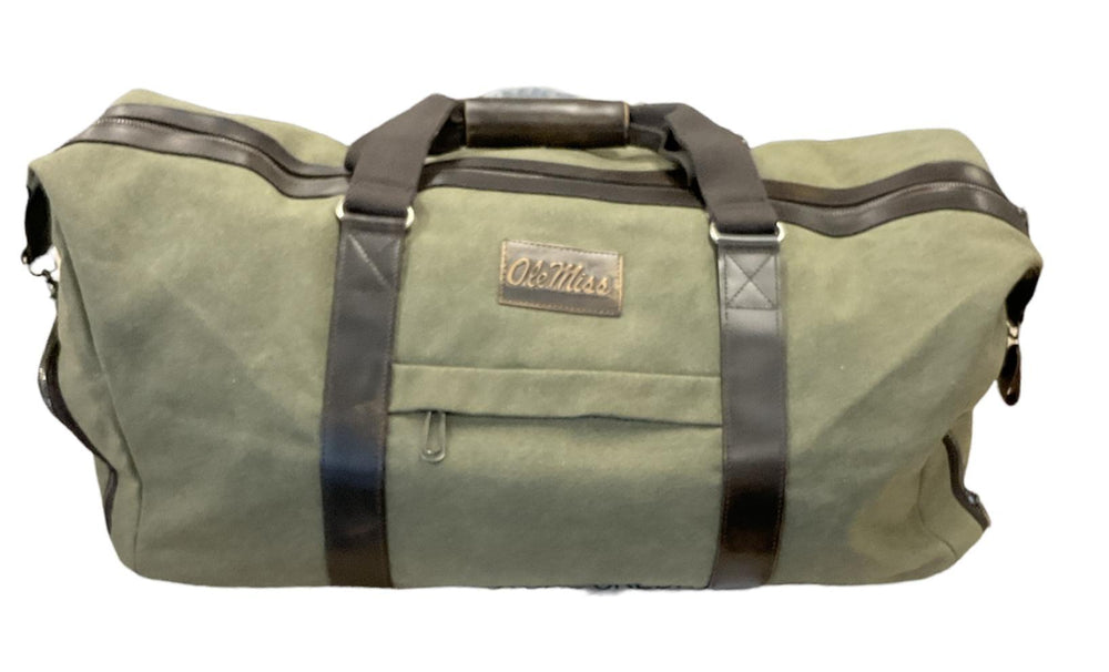 Zep Pro Wax Canvas Weekender Bag in Olive with Ole Miss Logo