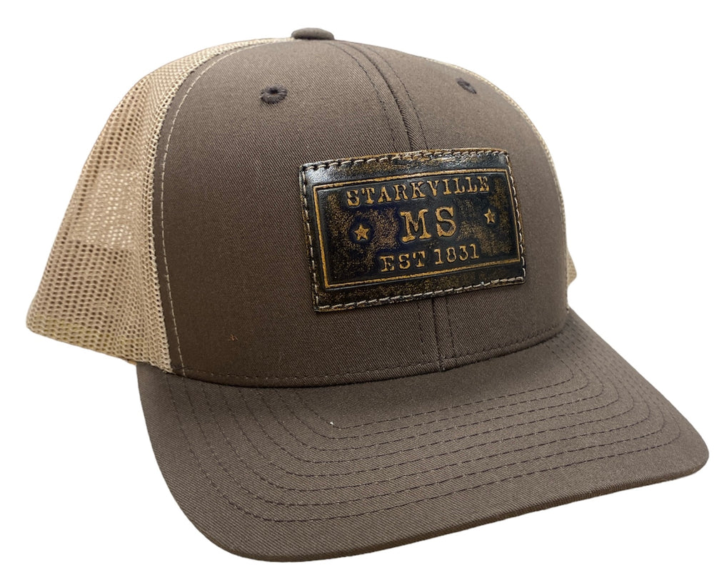 Brown and Khaki Hat with Leather Starkville Patch