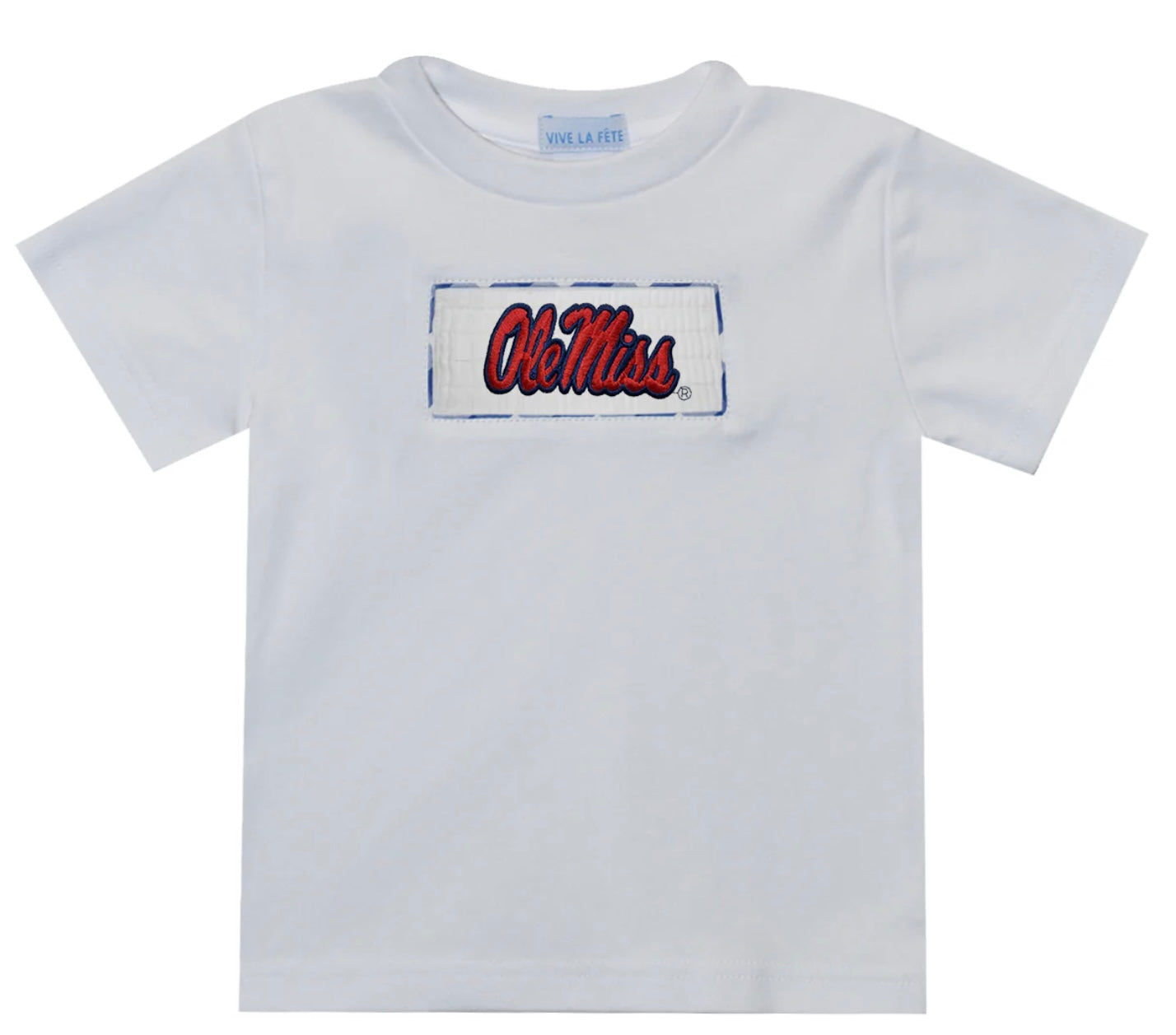 Vive La Fete Ole Miss Smocked White Knit Short Sleeve Tee