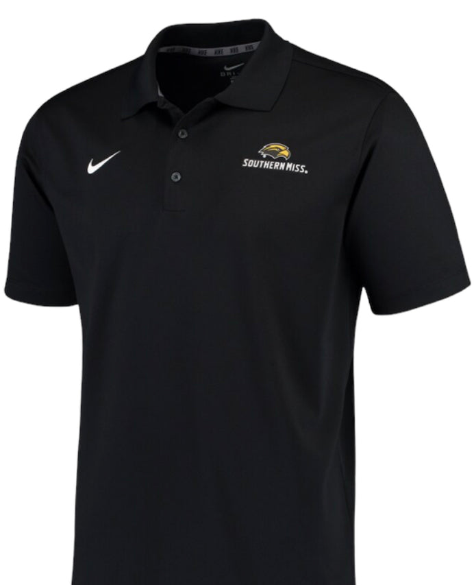Nike Men's Black Polo Shirt with Southern Miss Logo