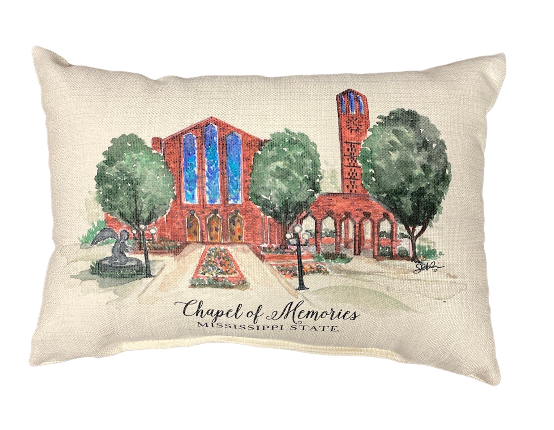 Little Birdie Handpainted Chapel of Memories Pillow - Mississippi State University Decor