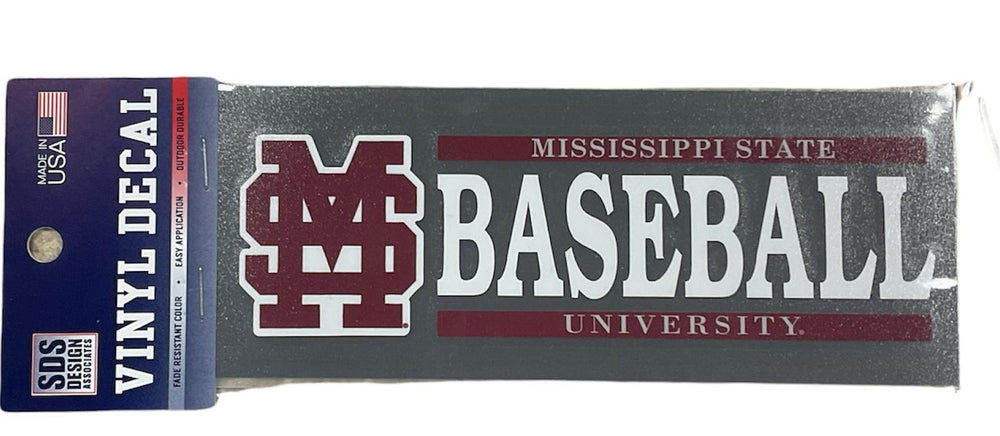 DMSS40 Block Mississippi State 6’’x2’’ Baseball w/ MS Interlock Vinyl Decal - Mississippi State Accessory