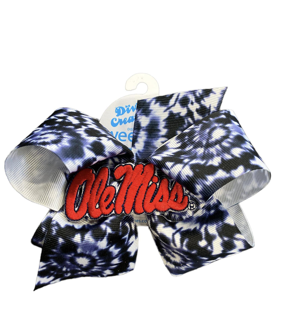 Wee Ones King Ole Miss Tie Dye Bow with Ole Miss Patch