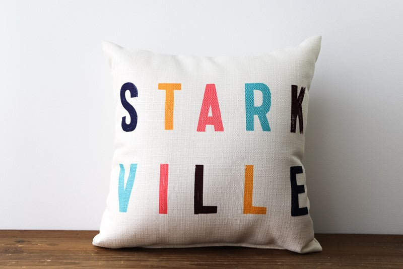 Little Birdie Multi Color Block Starkville Pillow for MSU Home Decor