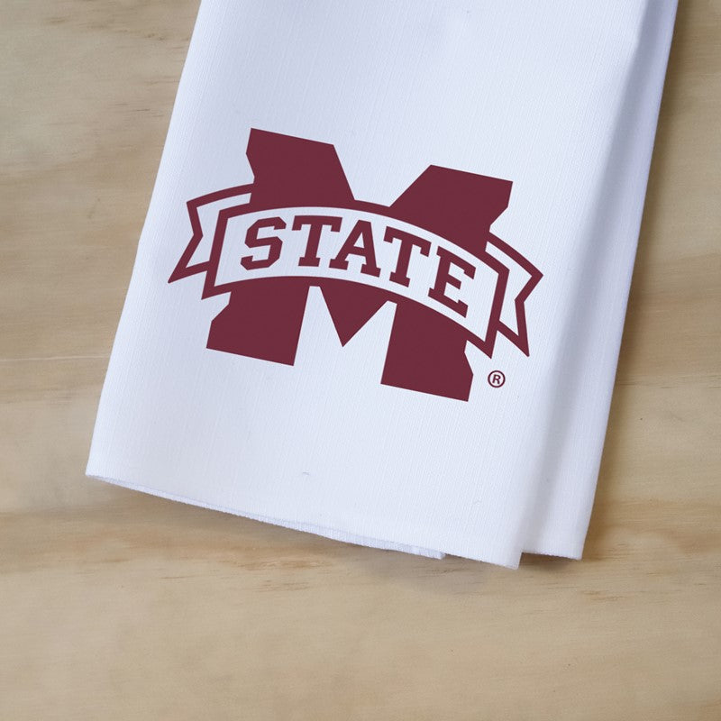 Little Birdie Maroon M-State Logo Tea Towel