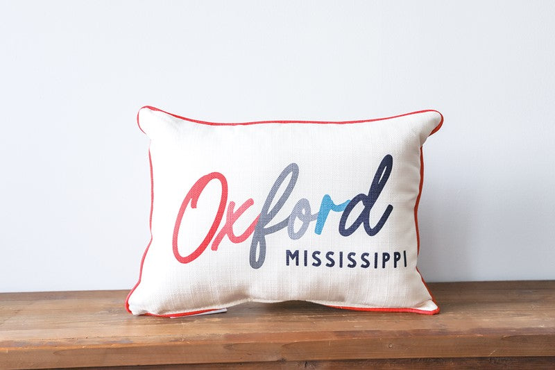Little Birdie Collegiate Tones Ole Miss Pillow with True Red Piping
