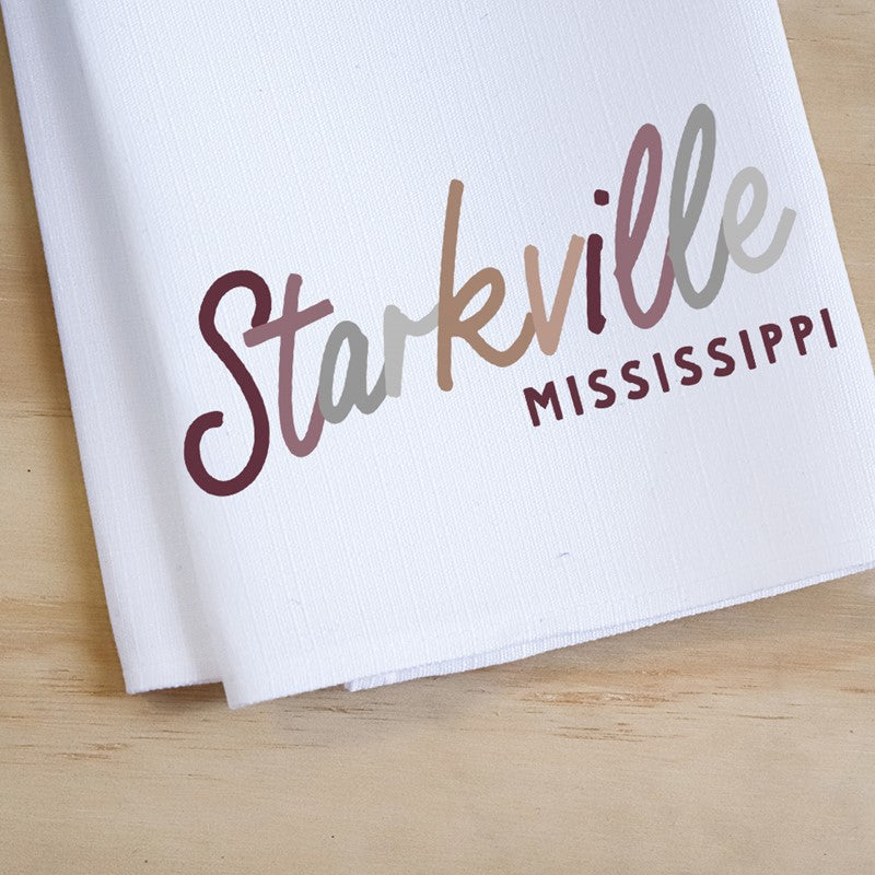 Little Birdie Collegiate Tones City Script Starkville MS Tea Towel