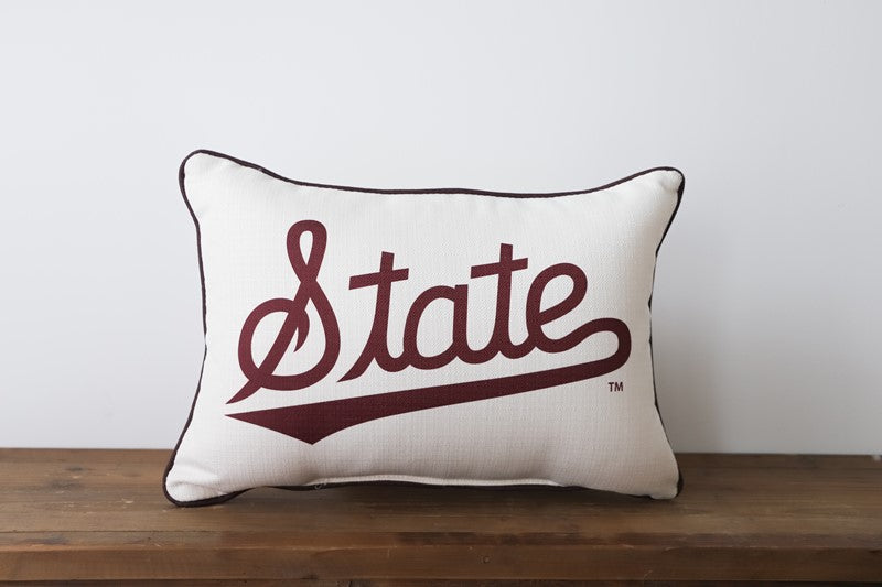 Little Birdie State Script Maroon Piped Pillow for Mississippi State University Decor